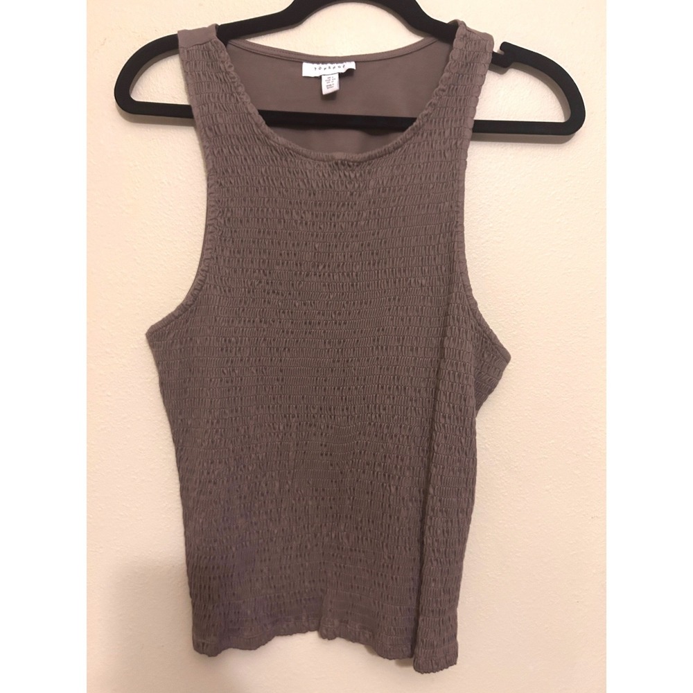 Topshop Smocked Tank Top Womens 12‎ Mauve Brown Excellent Textured Sleeveless